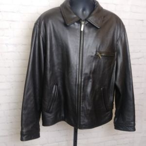 EUC Authentic GUESS  Deep Brown Genuine Leather Mens Heavy Bomber Jacket XL